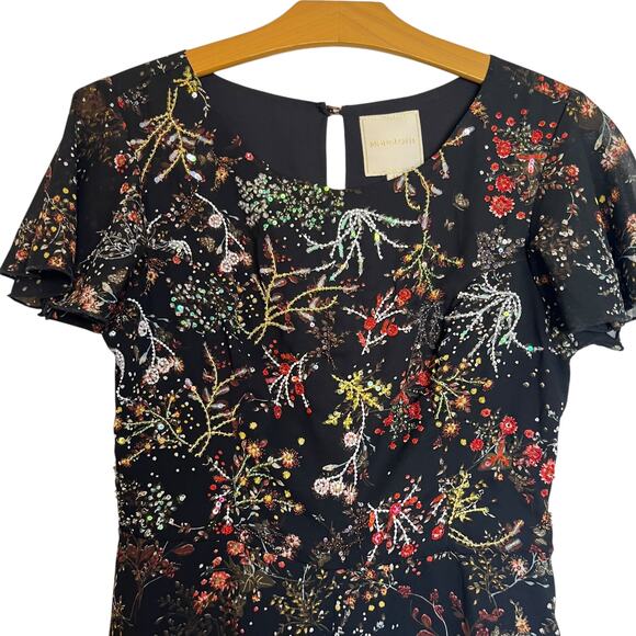 Modcloth Embellished to Perfection Black Floral Beaded Sequin A-Line Midi Dress - Picture 4 of 13